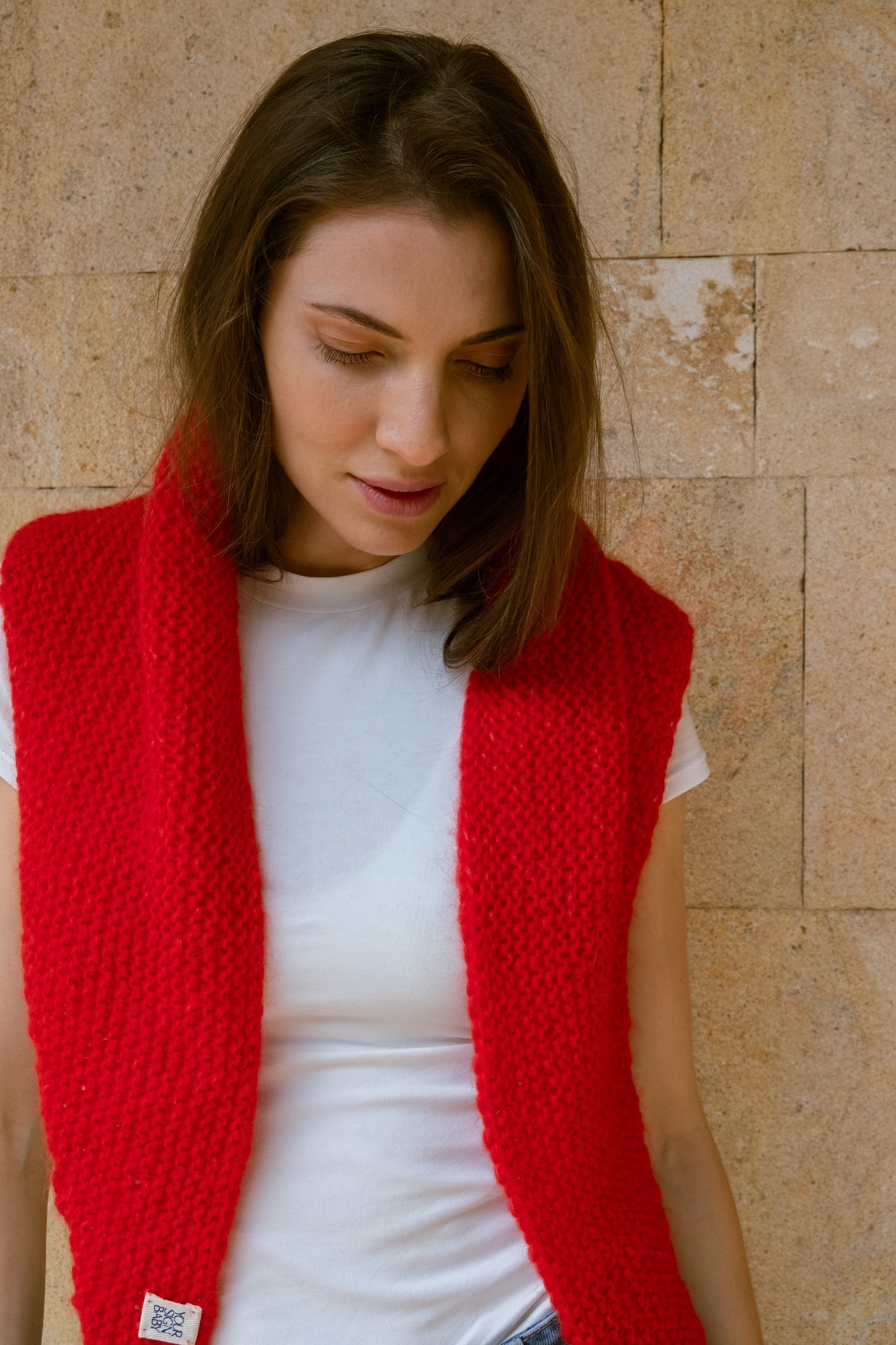 Knit Triangle Scarf in Merino Wool