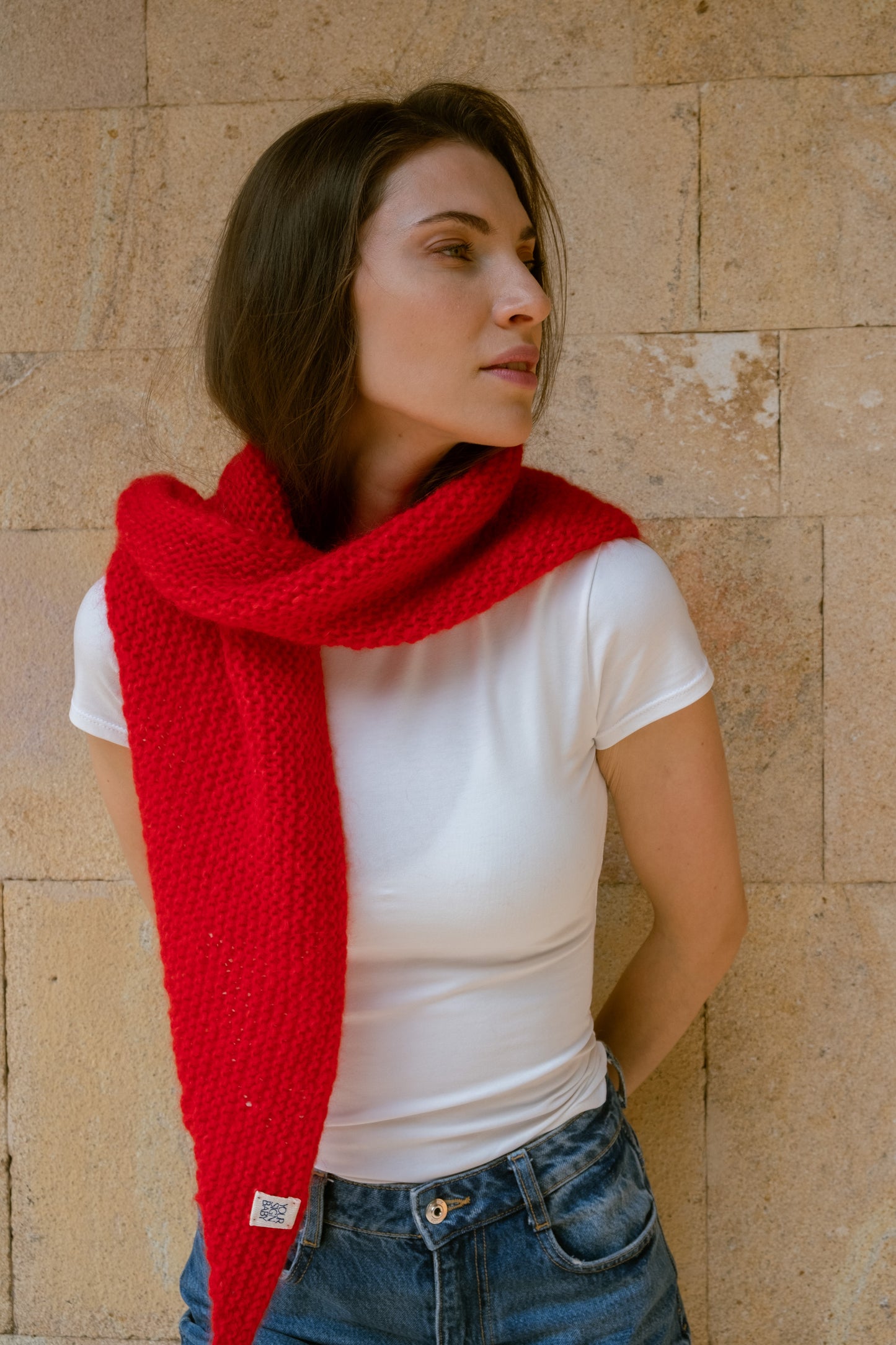 Knit Triangle Scarf in Merino Wool