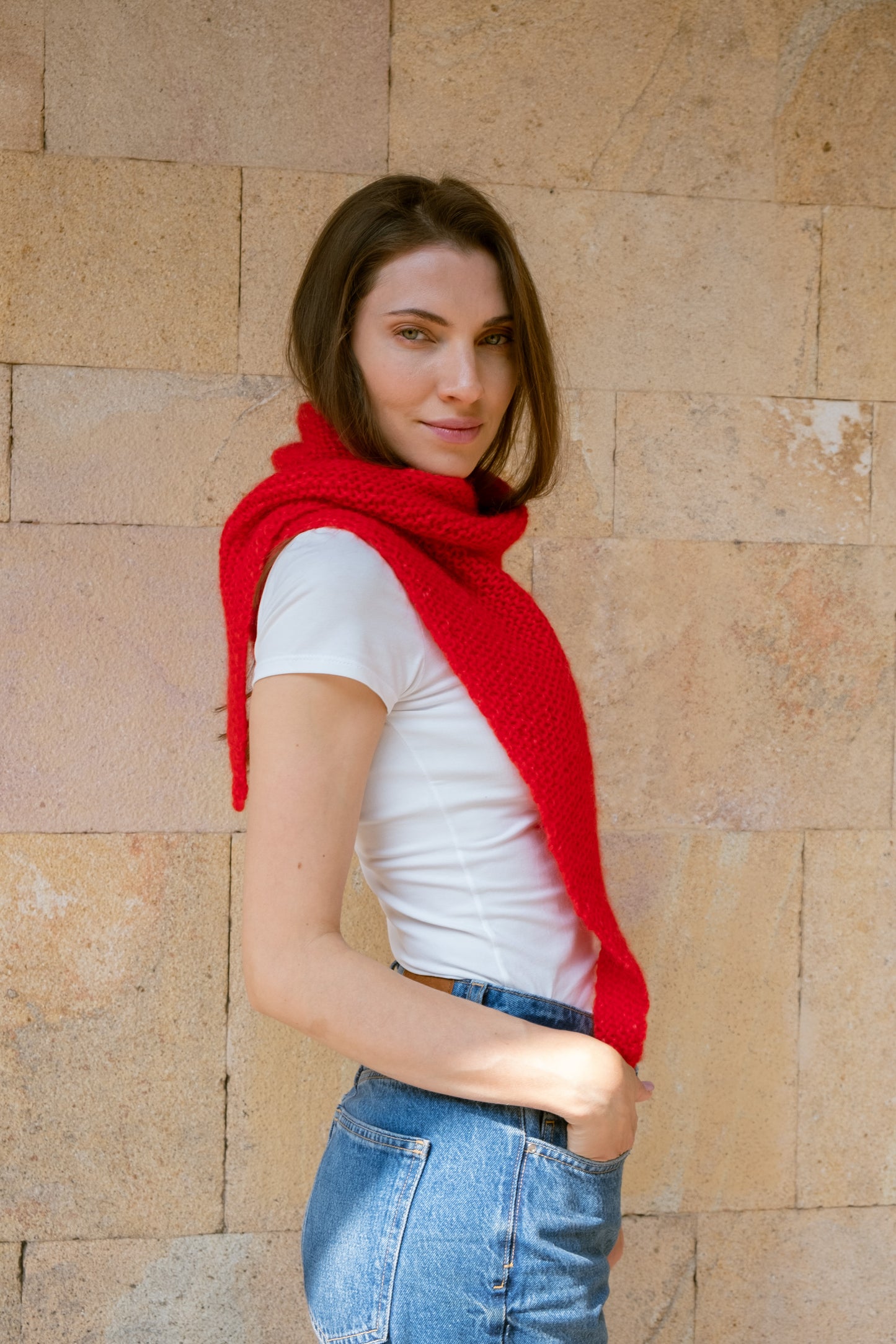 Knit Triangle Scarf in Merino Wool