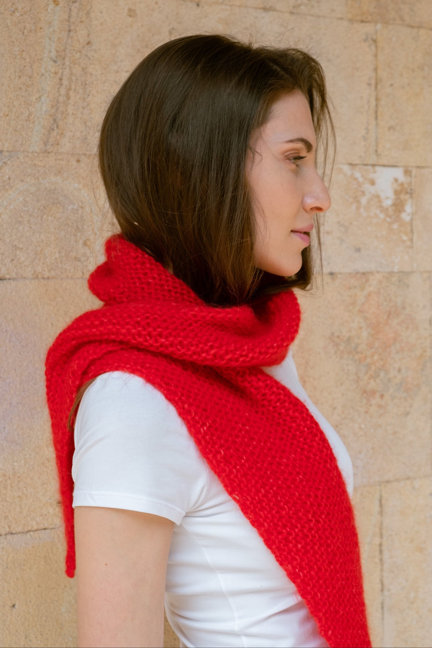 Knit Triangle Scarf in Merino Wool